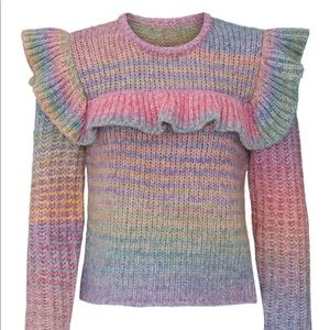 LoveShackFancy Yumi Rainbow Ruffle Sweater Pullover